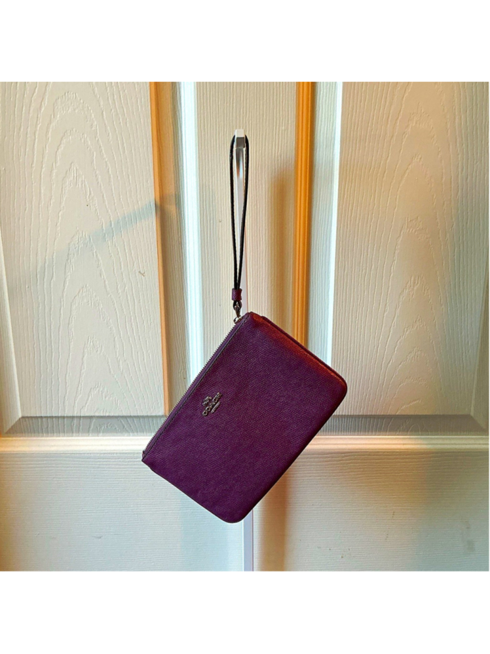 Coach Purple Solid Wristlet with Wrist Strap & Card Slots Pouch for Women